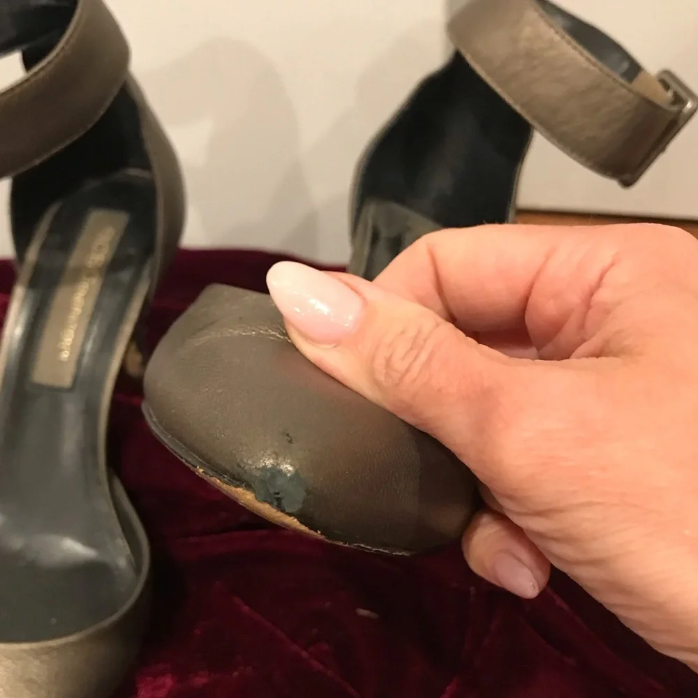 BCBGeneration Ankle Strap Heels Taupe Pointed Toe Stiletto Pumps Size 8.5 - Picture 7 of 7